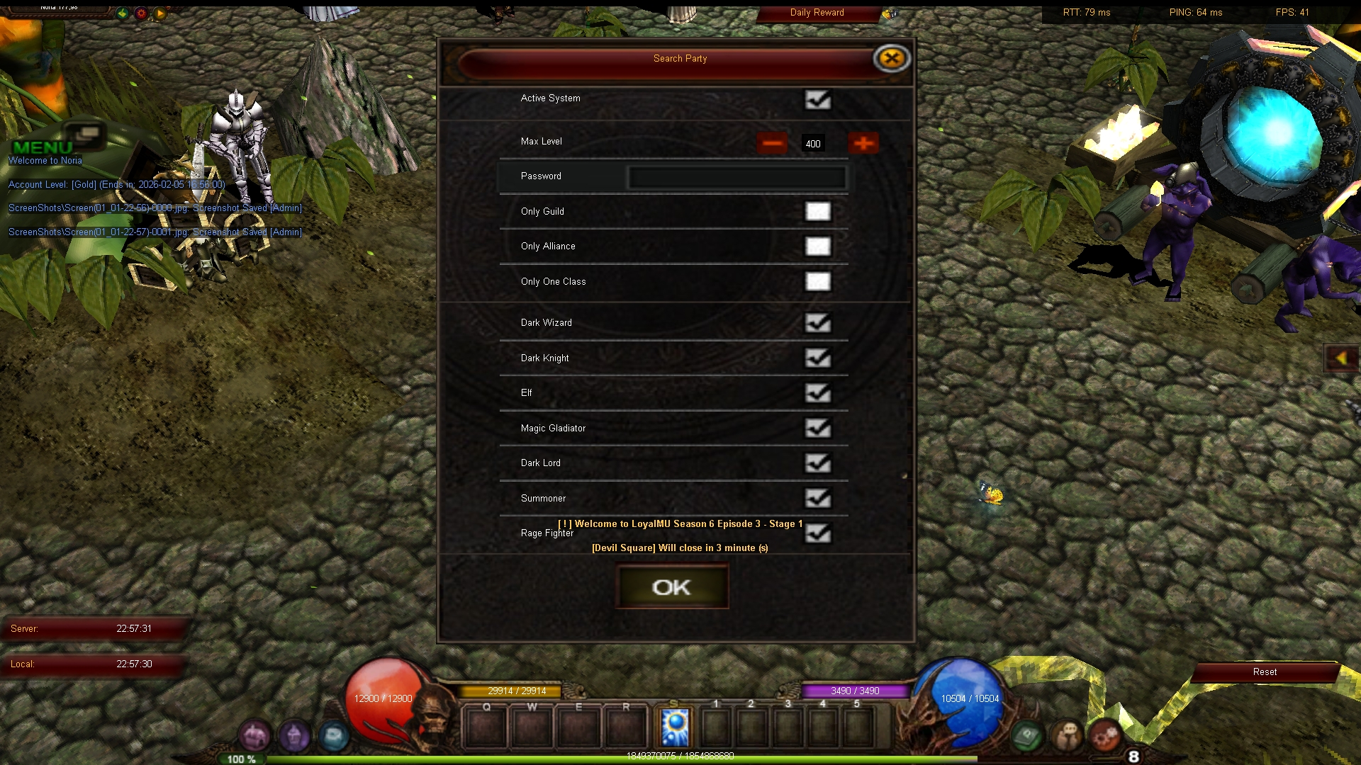 Search Party Settings